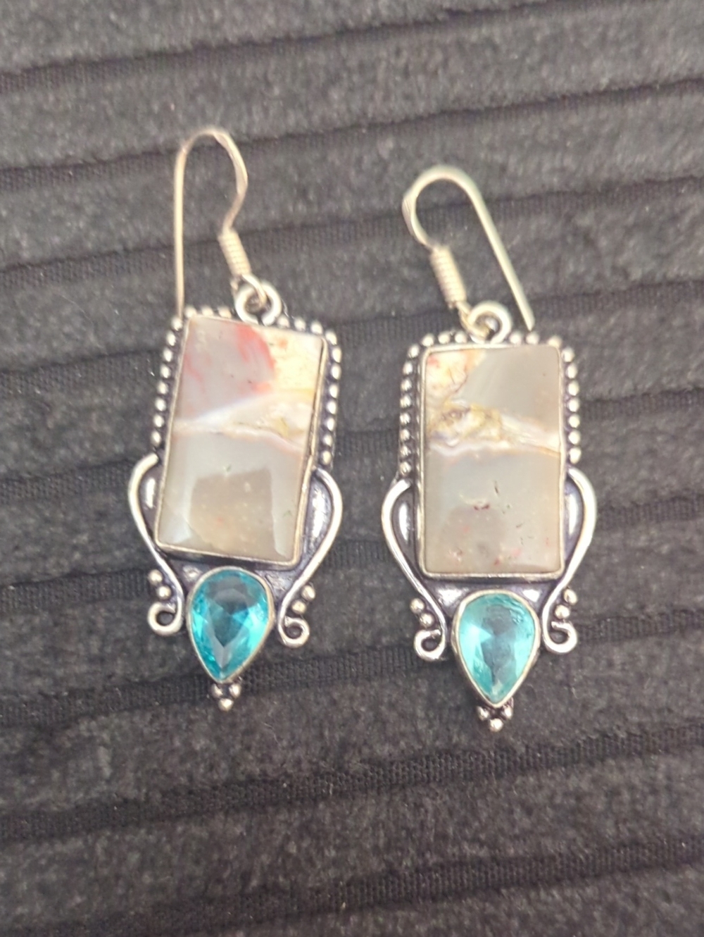 925 Sterling Silver Topaz & Bloodstone Dangle Earrings